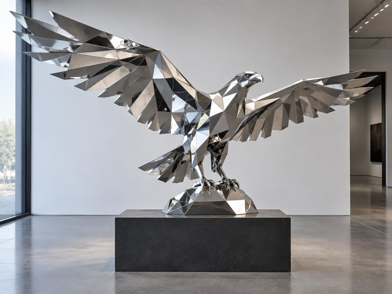 Scultura poligonale in acciaio inox lucido